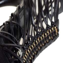 Pre Owned صندل أليكساندر ماكوين نعل سميك سير جلد أسود مقاس 39.5