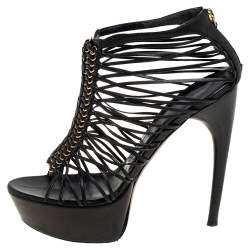 Pre Owned صندل أليكساندر ماكوين نعل سميك سير جلد أسود مقاس 39.5