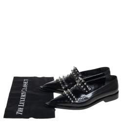 Pre Owned Alexander McQueen Black Leather Studded Pointed-Toe Loafer Size 36