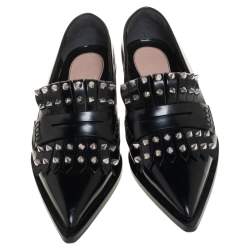Pre Owned Alexander McQueen Black Leather Studded Pointed-Toe Loafer Size 36