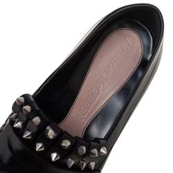 Pre Owned Alexander McQueen Black Leather Studded Pointed-Toe Loafer Size 36