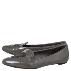 Alexander McQueen Grey Patent Leather Sequin Skull Smoking Slippers Size 39