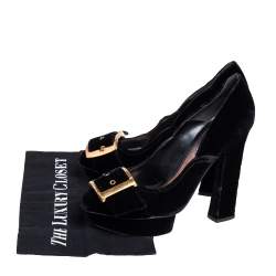 Alexander McQueen Black Velvet Buckle Platform Pumps Size 39