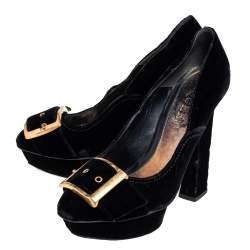 Alexander McQueen Black Velvet Buckle Platform Pumps Size 39