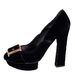 Alexander McQueen Black Velvet Buckle Platform Pumps Size 39