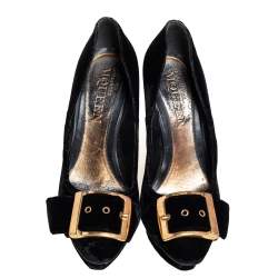 Alexander McQueen Black Velvet Buckle Platform Pumps Size 39