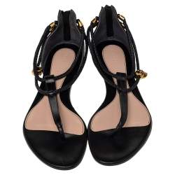 Pre Owned Alexander McQueen Black Leather Skull Embellished Thong Flat Sandals Size 38