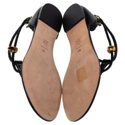 Pre Owned Alexander McQueen Black Leather Skull Embellished Thong Flat Sandals Size 38