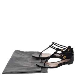 Pre Owned Alexander McQueen Black Leather Skull Embellished Thong Flat Sandals Size 38