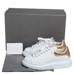 Pre Owned Alexander McQueen White/Gold Leather Larry Sneakers Size EU 37