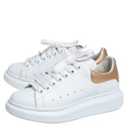Pre Owned Alexander McQueen White/Gold Leather Larry Sneakers Size EU 37
