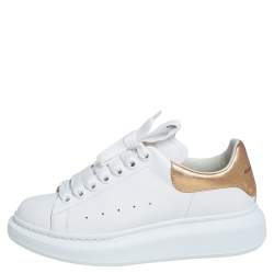 Pre Owned Alexander McQueen White/Gold Leather Larry Sneakers Size EU 37