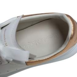 Pre Owned Alexander McQueen White/Gold Leather Larry Sneakers Size EU 37