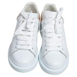 Pre Owned Alexander McQueen White/Gold Leather Larry Sneakers Size EU 37