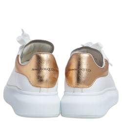 Pre Owned Alexander McQueen White/Gold Leather Larry Sneakers Size EU 37