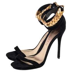 Alexander McQueen Black Suede Ankle Strap Open Toe Sandals Size 39