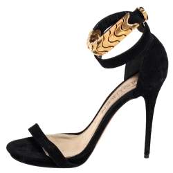 Alexander McQueen Black Suede Ankle Strap Open Toe Sandals Size 39