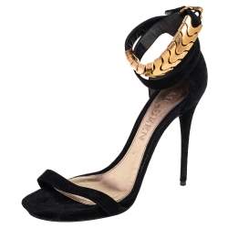 Alexander McQueen Black Suede Ankle Strap Open Toe Sandals Size 39
