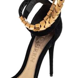 Alexander McQueen Black Suede Ankle Strap Open Toe Sandals Size 39