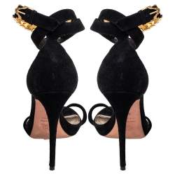Alexander McQueen Black Suede Ankle Strap Open Toe Sandals Size 39