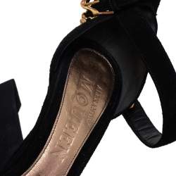 Alexander McQueen Black Suede Ankle Strap Open Toe Sandals Size 39