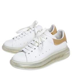 Pre Owned Alexander McQueen White/Gold Oversized Clear Sole Sneakers Size EU 37