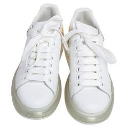 Pre Owned Alexander McQueen White/Gold Oversized Clear Sole Sneakers Size EU 37