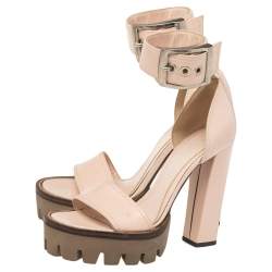 Alexander McQueen Beige Suede Ankle Strap Block Heel   Sandals Size 37