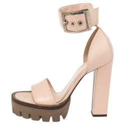 Alexander McQueen Beige Suede Ankle Strap Block Heel   Sandals Size 37