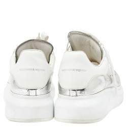 Pre Owned Alexander McQueen Metallic Silver Leather Larry Platform Lace Up Sneakers Size 38.5
