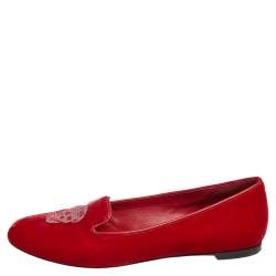 Pre Owned Alexander McQueen Red Velvet Skull Smoking Slippers Size 36