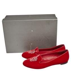 Pre Owned Alexander McQueen Red Velvet Skull Smoking Slippers Size 36