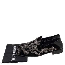 Pre Owned Alexander McQueen Black Velvet And Leather Embroidered Detail Loafers Size 42 