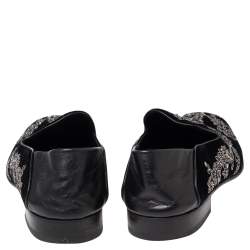 Pre Owned Alexander McQueen Black Velvet And Leather Embroidered Detail Loafers Size 42 