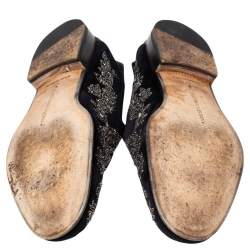 Pre Owned Alexander McQueen Black Velvet And Leather Embroidered Detail Loafers Size 42 