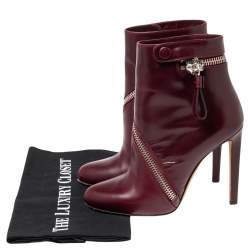 Pre Owned حذاء بوت أليكساندر ماكوين جلد عنابي نعل سميك للكاحل مقاس 37