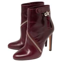 Pre Owned حذاء بوت أليكساندر ماكوين جلد عنابي نعل سميك للكاحل مقاس 37