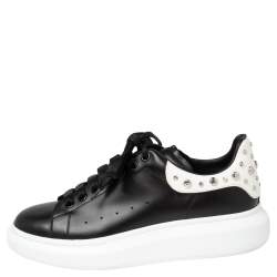 Pre Owned Alexander McQueen Black/White Leather Oversized Studded Sneakers Size 42