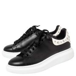 Pre Owned Alexander McQueen Black/White Leather Oversized Studded Sneakers Size 42