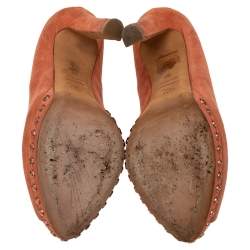 Alexander McQueen Brown Suede Skull Embellished Peep Toe Pumps Size 38
