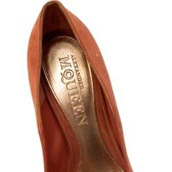 Alexander McQueen Brown Suede Skull Embellished Peep Toe Pumps Size 38