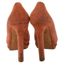 Alexander McQueen Brown Suede Skull Embellished Peep Toe Pumps Size 38
