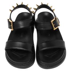 Pre Owned Alexander McQueen Black Leather Spike Platform Sandals Size 36.5