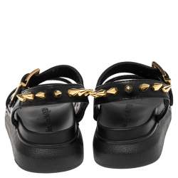 Pre Owned Alexander McQueen Black Leather Spike Platform Sandals Size 36.5