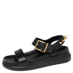 Pre Owned Alexander McQueen Black Leather Spike Platform Sandals Size 36.5
