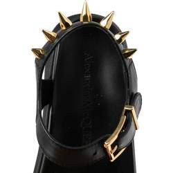 Pre Owned Alexander McQueen Black Leather Spike Platform Sandals Size 36.5