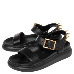 Pre Owned Alexander McQueen Black Leather Spike Platform Sandals Size 36.5