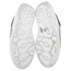 Pre Owned Alexander McQueen White Leather and Burgundy Velvet Oversized Velcro Strap Sneakers Size 37.5