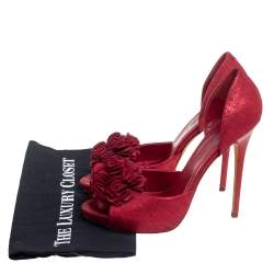 Pre Owned Alexander McQueen Red Fabric Floral Corsage Pumps Size 40