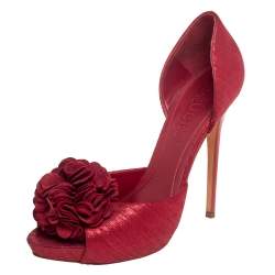 Pre Owned Alexander McQueen Red Fabric Floral Corsage Pumps Size 40